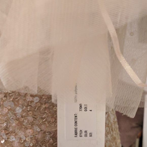 NWT Teri Jon Long Illusion Overlay Gold Gown Sz4 - Picture 7 of 8